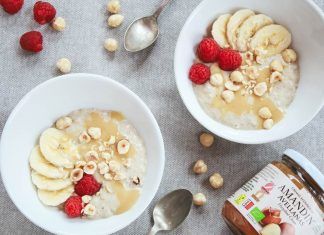 Desayuno de invierno: gachas de avena con avellanas