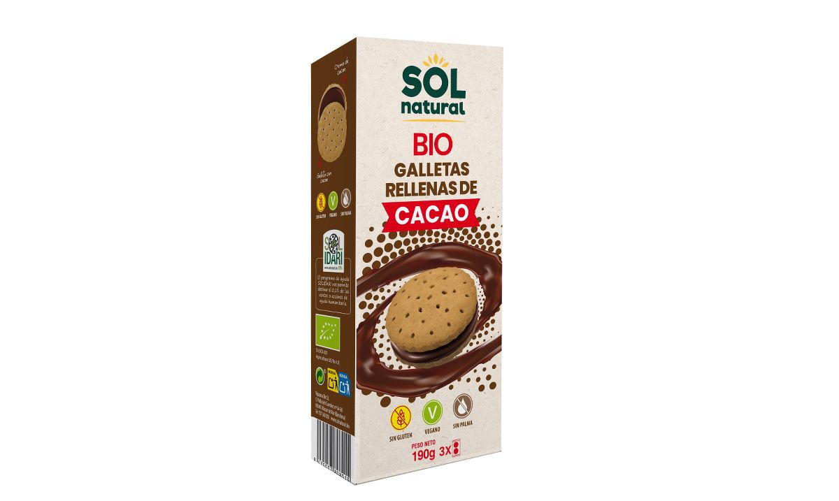 Galletas rellenas de crema de cacao, de Sol Natural