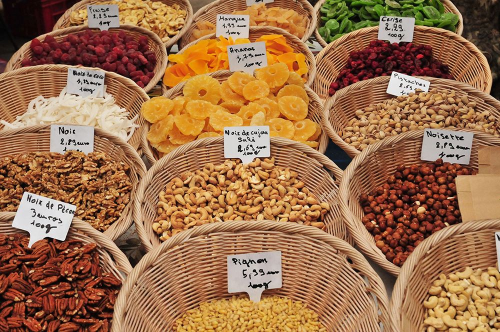 Aix en Provence, dried fruits at the city hall square market